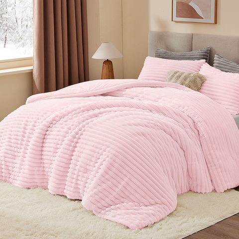 BEDELITE fleece queen comforter set back view reveals warm flannel reverse