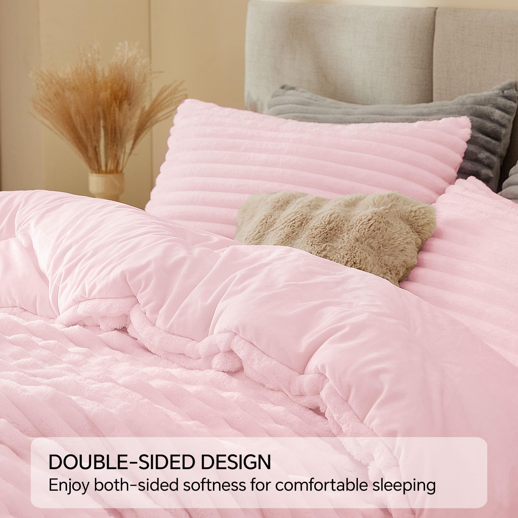 BEDELITE fleece queen comforter set fabric closeup highlights micro-mink texture