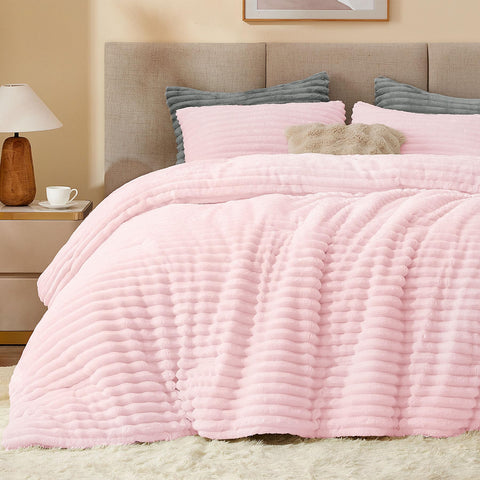 BEDELITE fleece queen comforter set front view shows plush cherry blossom warmth