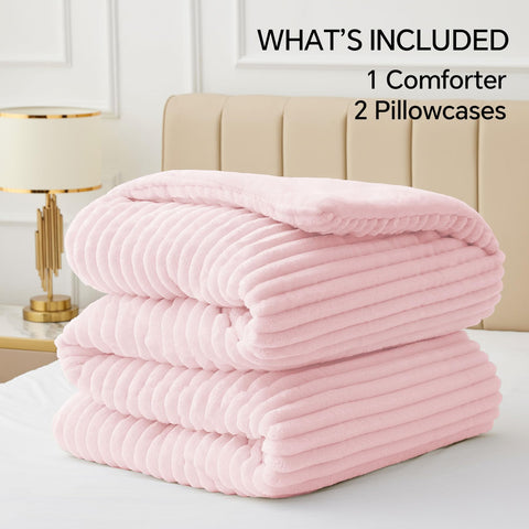 BEDELITE fleece queen comforter set packaging shows full contents