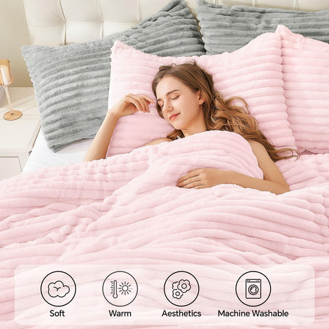 BEDELITE fleece queen comforter set pattern detail features 3D stripe texture