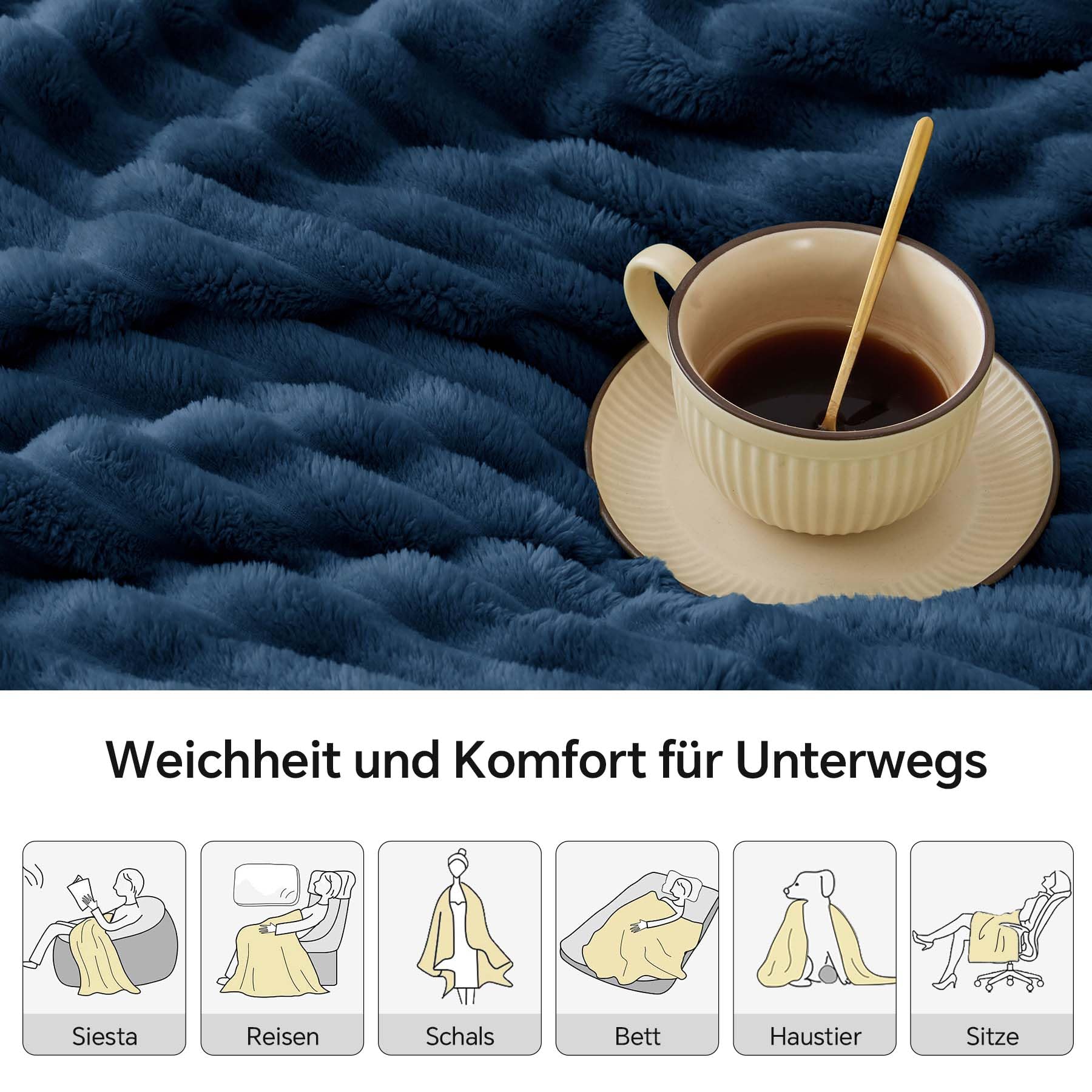 BEDELITE throw shown in various settings for versatile couch and travel use