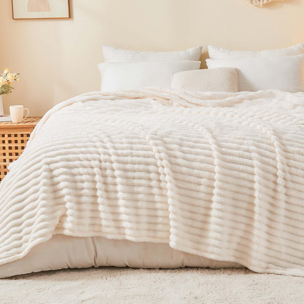 BEDELITE full-size striped blanket close-up showing plush softness for warmth