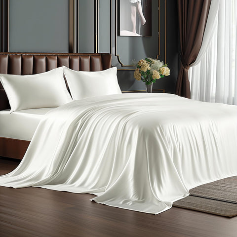 BEDELITE king-size ivory flat sheet, silky softness for restful skin and hair