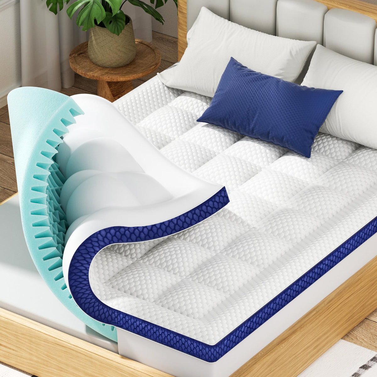 BEDELITE king topper memory-foam highlights contouring support for targeted comfort.