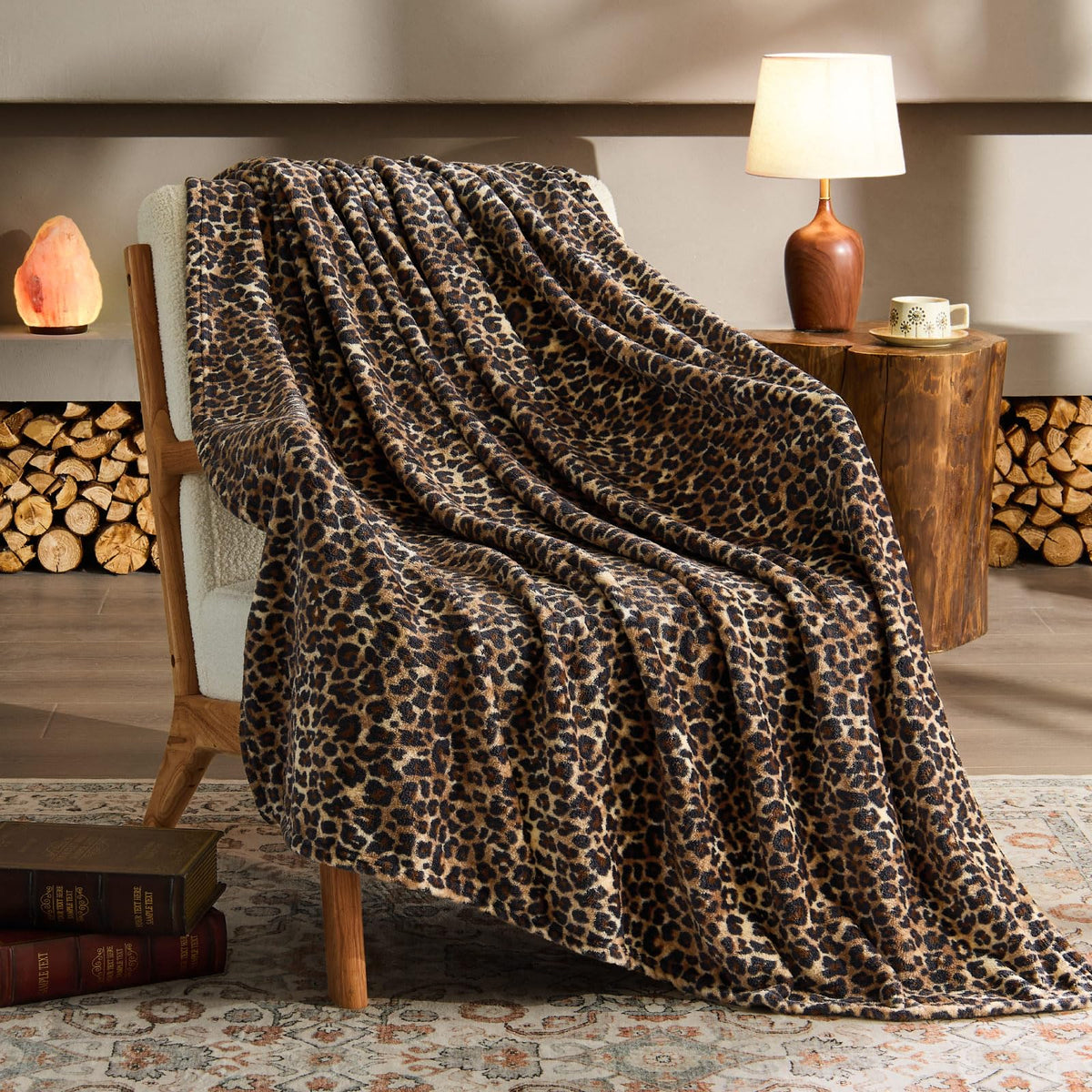 BEDELITE leopard blanket closeup fabric shows soft fleece texture for lounging