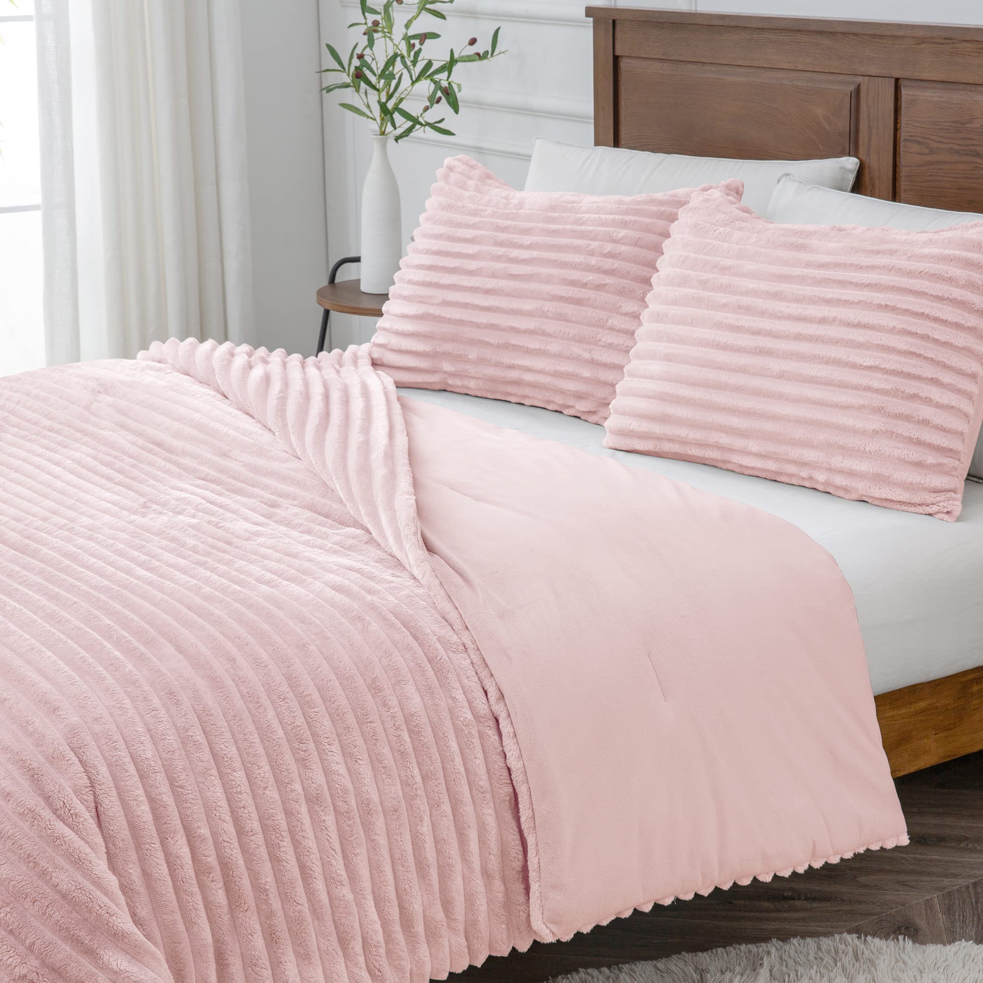 Bedelite pink bedding color creates soft inviting bedroom ambiance