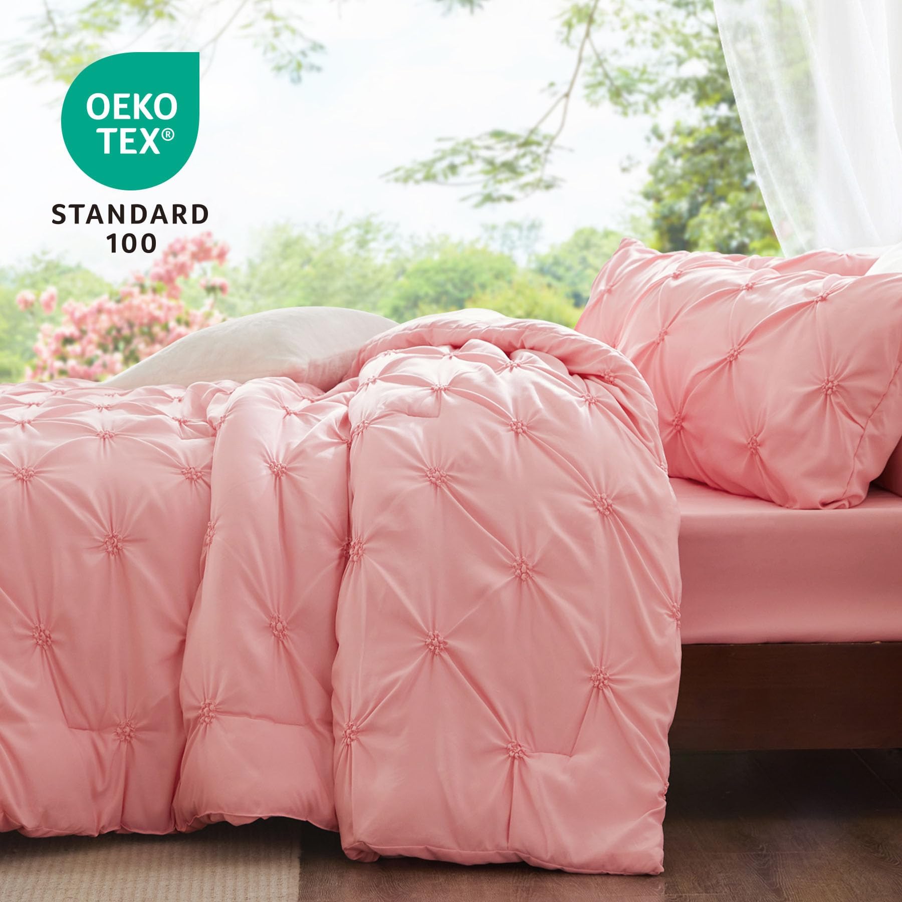 BEDELITE pink comforter full pintuck detail highlights boho texture