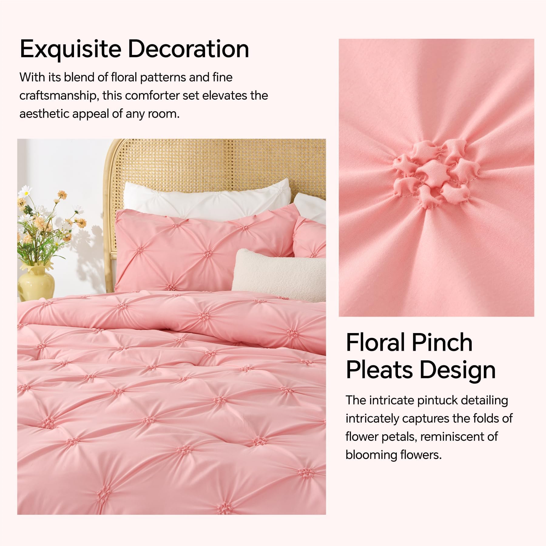 BEDELITE pink comforter full floral pattern enhances dreamy bedroom decor