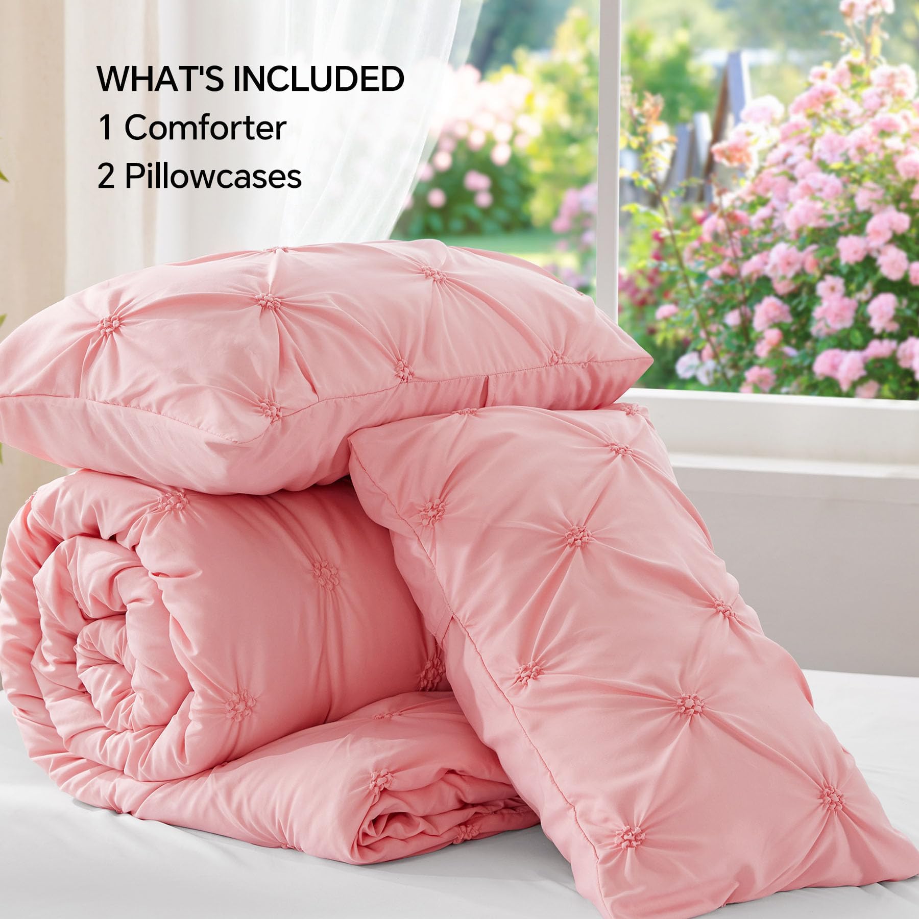BEDELITE pink comforter full vacuum-sealed packaging ready for travel or gifting