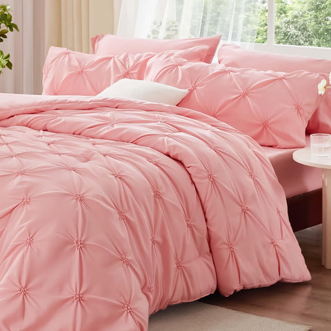 Close-up of pintuck detailing on BEDELITE pink king comforter for chic texture