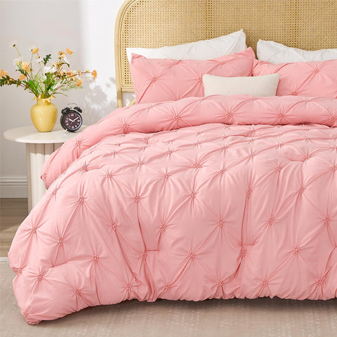 Close-up of delicate floral detail on BEDELITE Pink Queen comforter set.