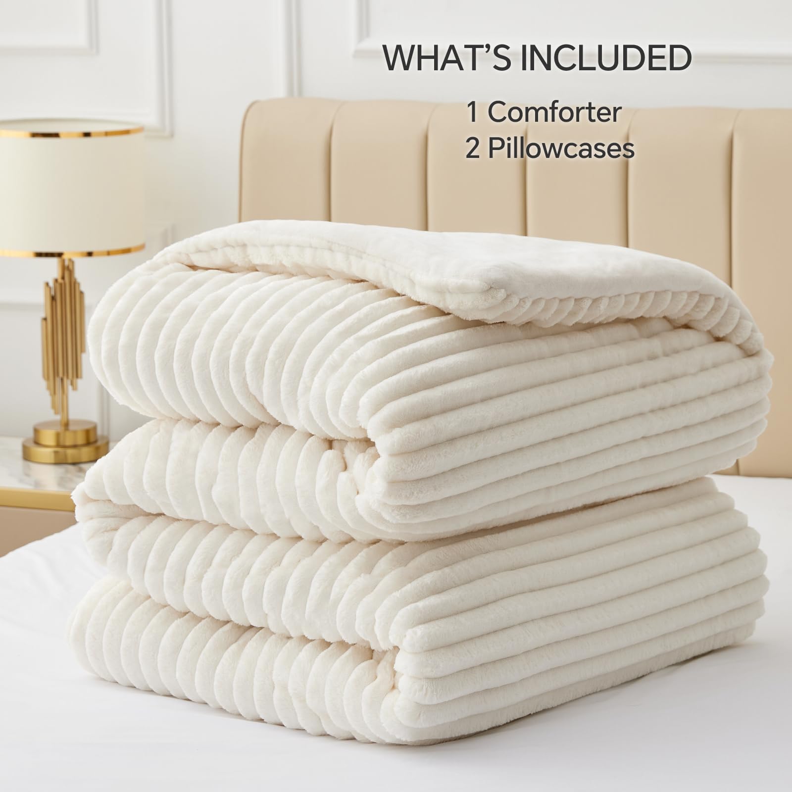 BEDELITE queen comforter draped on bed demonstrates full coverage and drape.