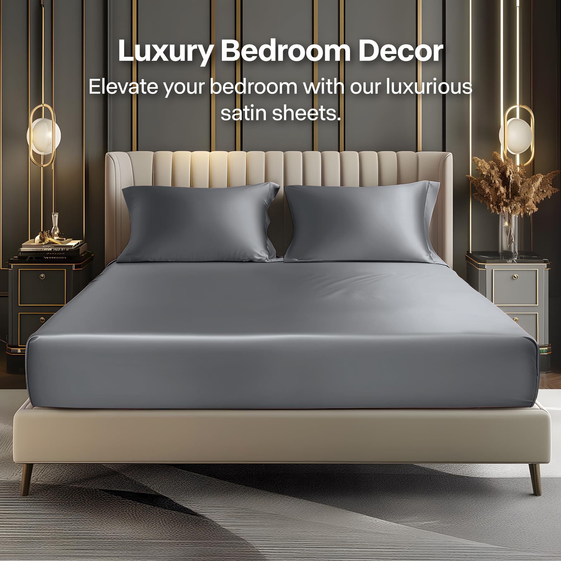 BEDELITE satin pillowcase queen dark grey reduces friction for hair and skin.