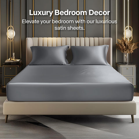BEDELITE satin pillowcase queen dark grey reduces friction for hair and skin.