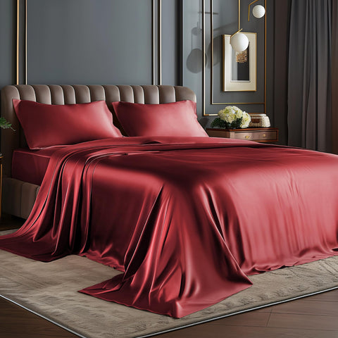 BEDELITE satin sheets full set in burgundy with silk-like softness