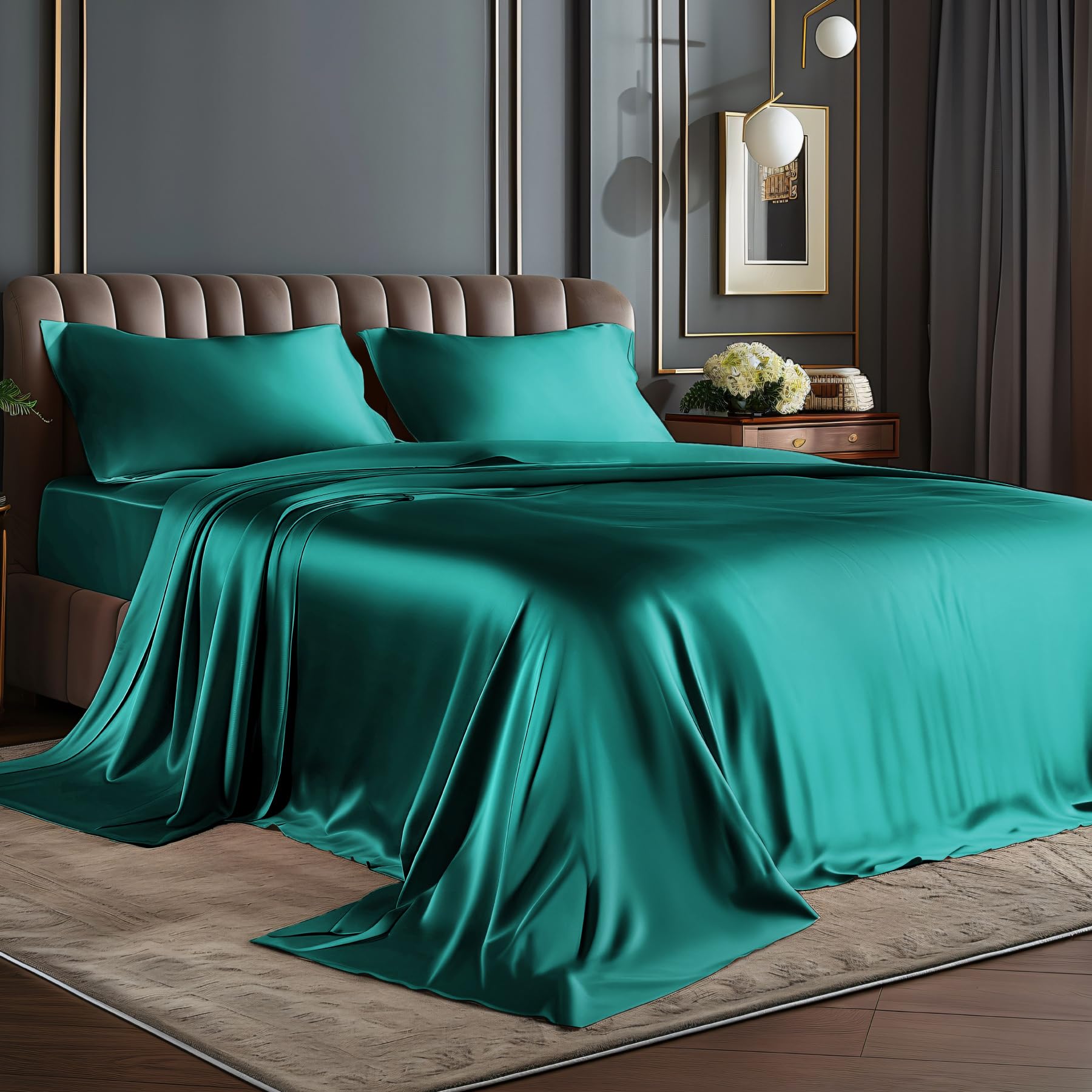 BEDELITE satin queen deep-pocket fitted sheet snugly fitting a 15-inch mattress