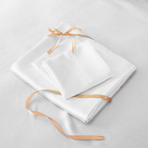 BEDELITE satin sheets easy-care instruction visuals for cold-water wash and low tumble dry