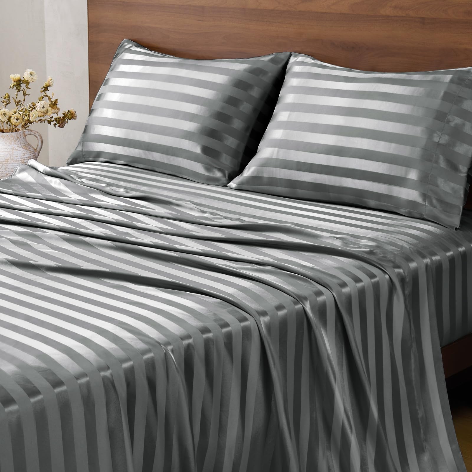 BEDELITE satin sheets queen easy care machine washable satin sheets