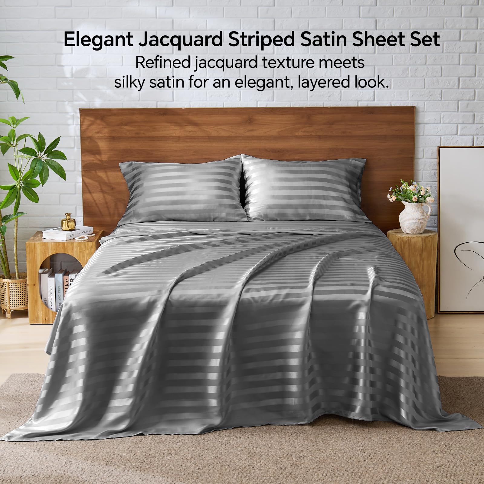 BEDELITE satin sheets queen elastic corner straps keep the fitted sheet secure