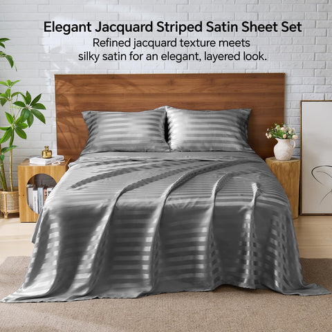 BEDELITE satin sheets queen elastic corner straps keep the fitted sheet secure