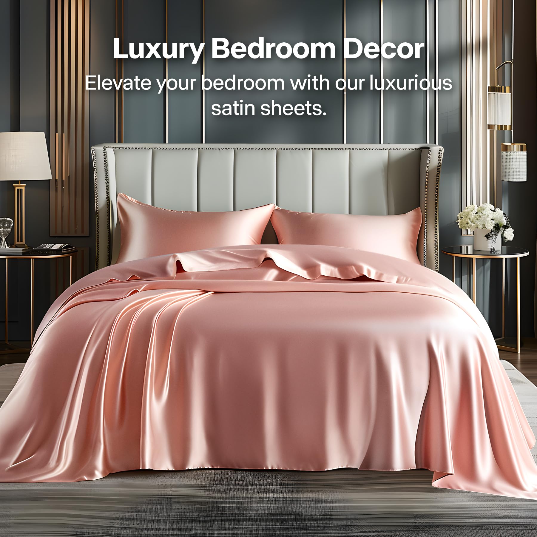BEDELITE satin queen fitted sheet with deep pockets for secure fit.