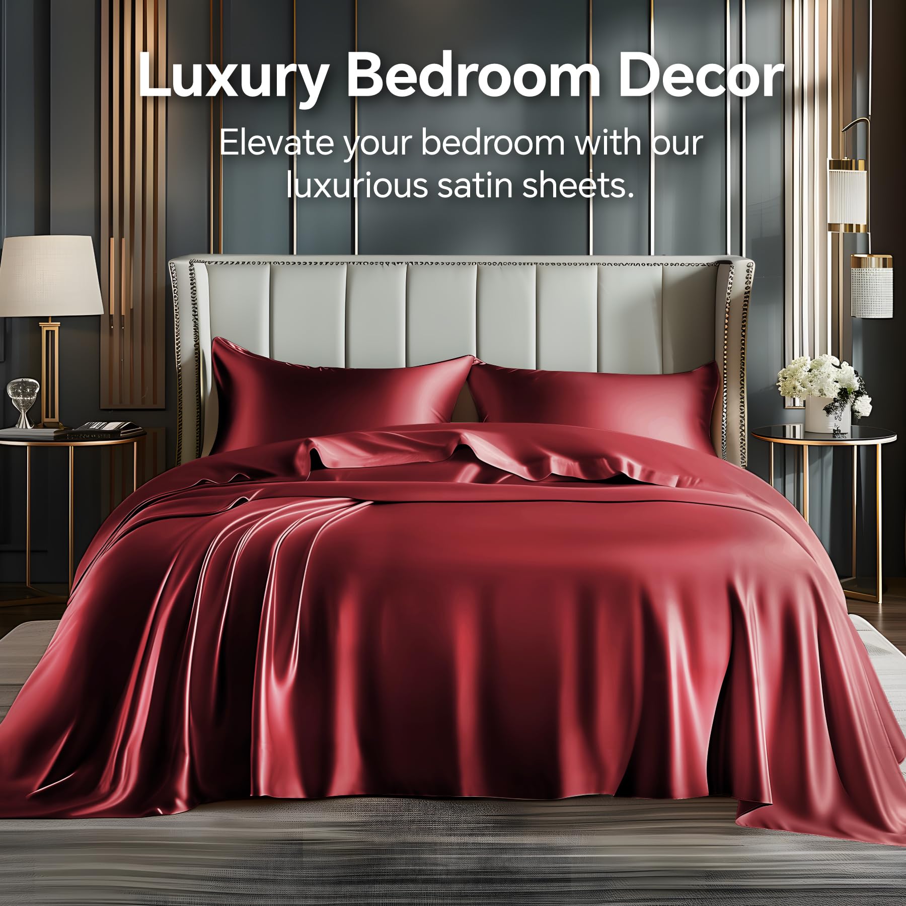 Bedelite satin sheets queen fitted sheet with deep pockets secures the mattress