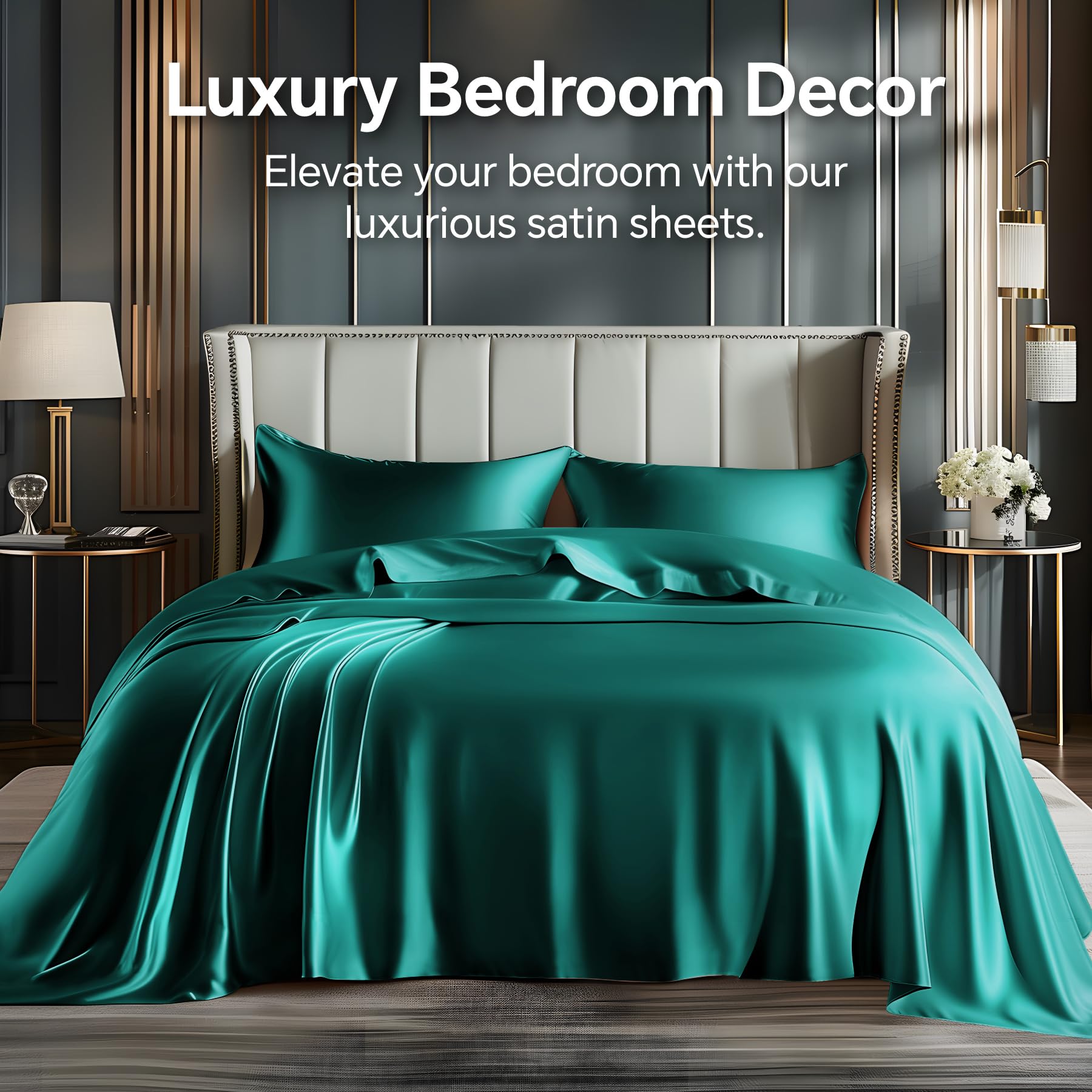BEDELITE satin queen flat sheet showing smooth, luxurious surface
