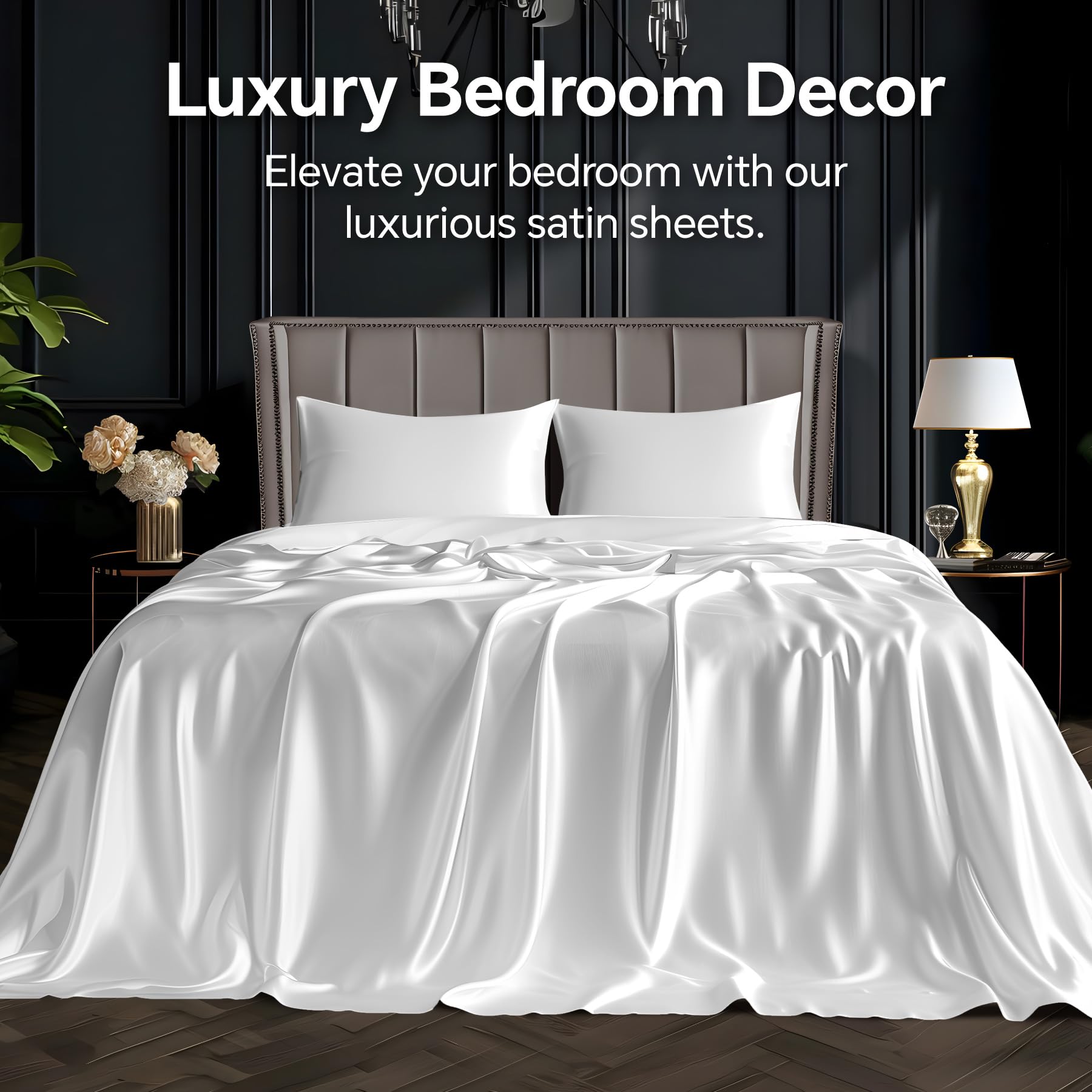 BEDELITE satin sheets queen flat sheet draped across bed for elegant bedroom look