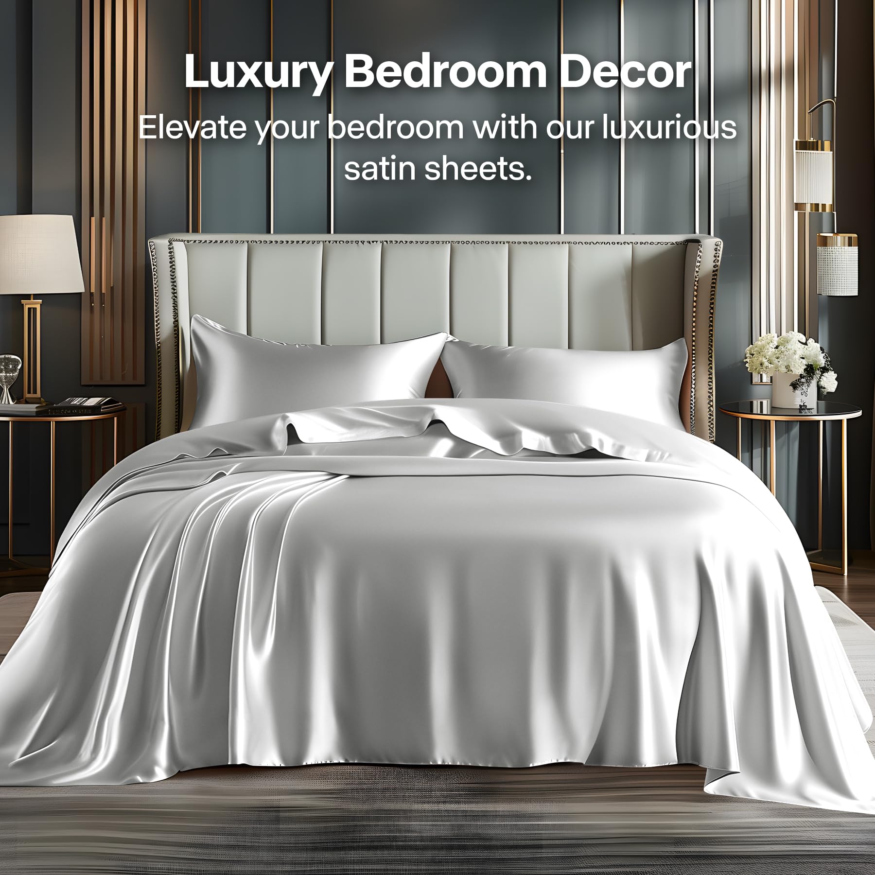 BEDELITE satin sheets queen soft grey drape enhances bedroom aesthetics and mood