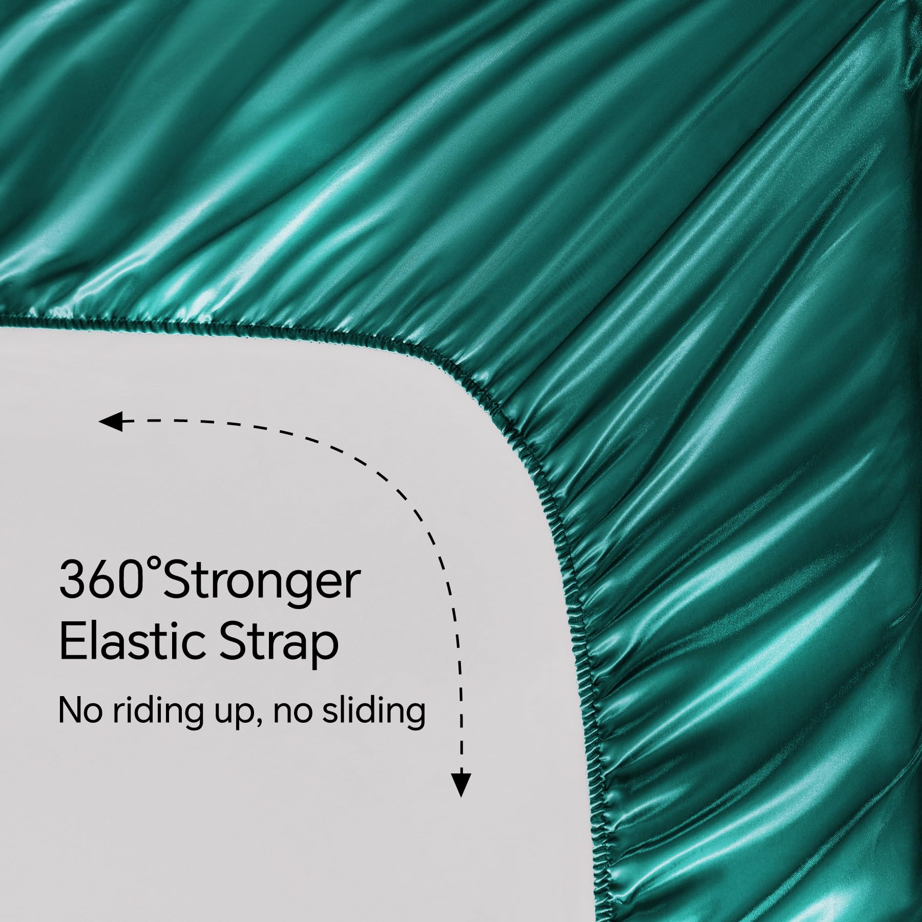BEDELITE satin sheets teal color and velvet-like texture in focus