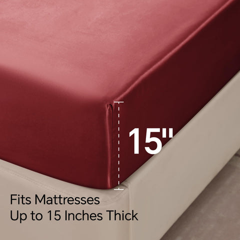 BEDELITE satin sheets in burgundy color add polished bedroom look
