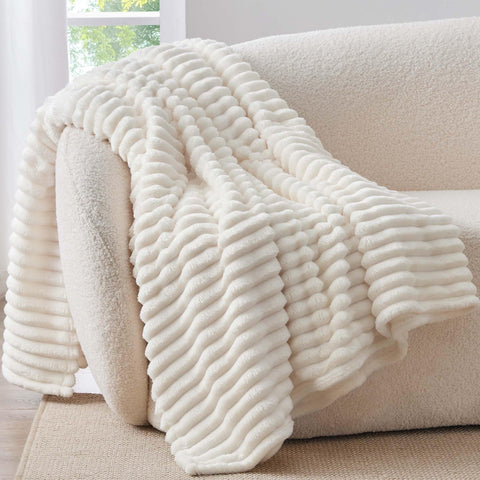 BEDELITE throw blanket cream stripe texture detail highlights warmth and depth.