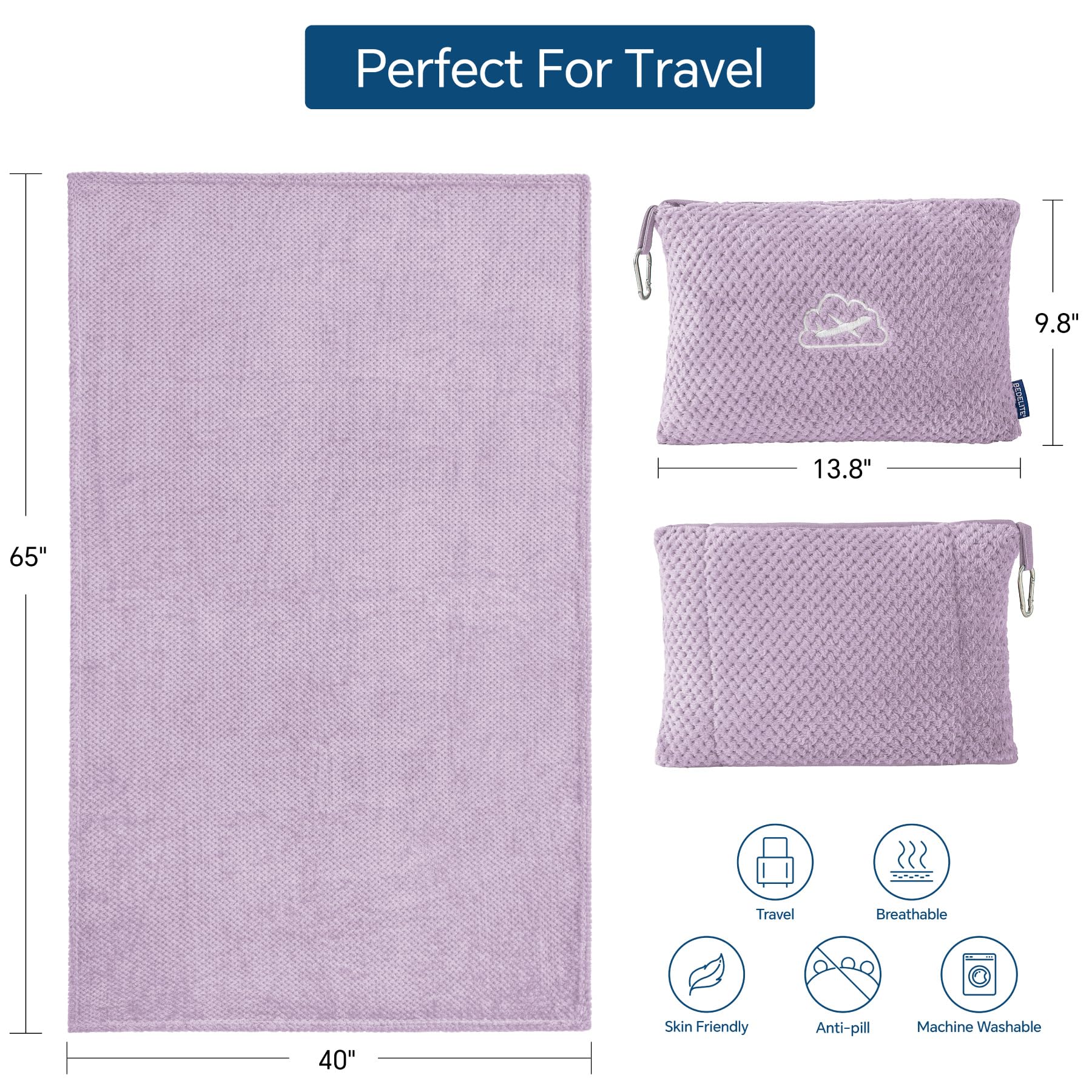 BEDELITE blanket with backpack clip ready for secure, versatile travel use.