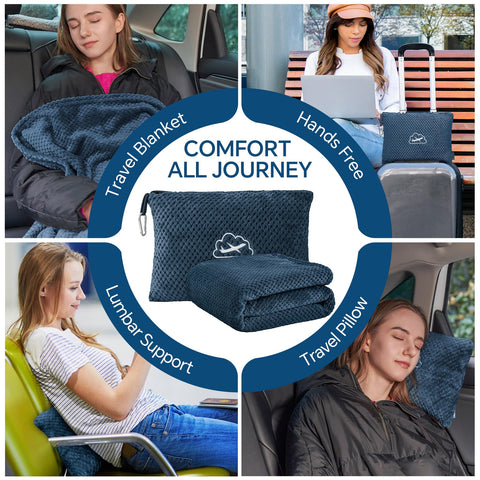 BEDELITE travel blanket clip attaches to a backpack for hands-free carrying.
