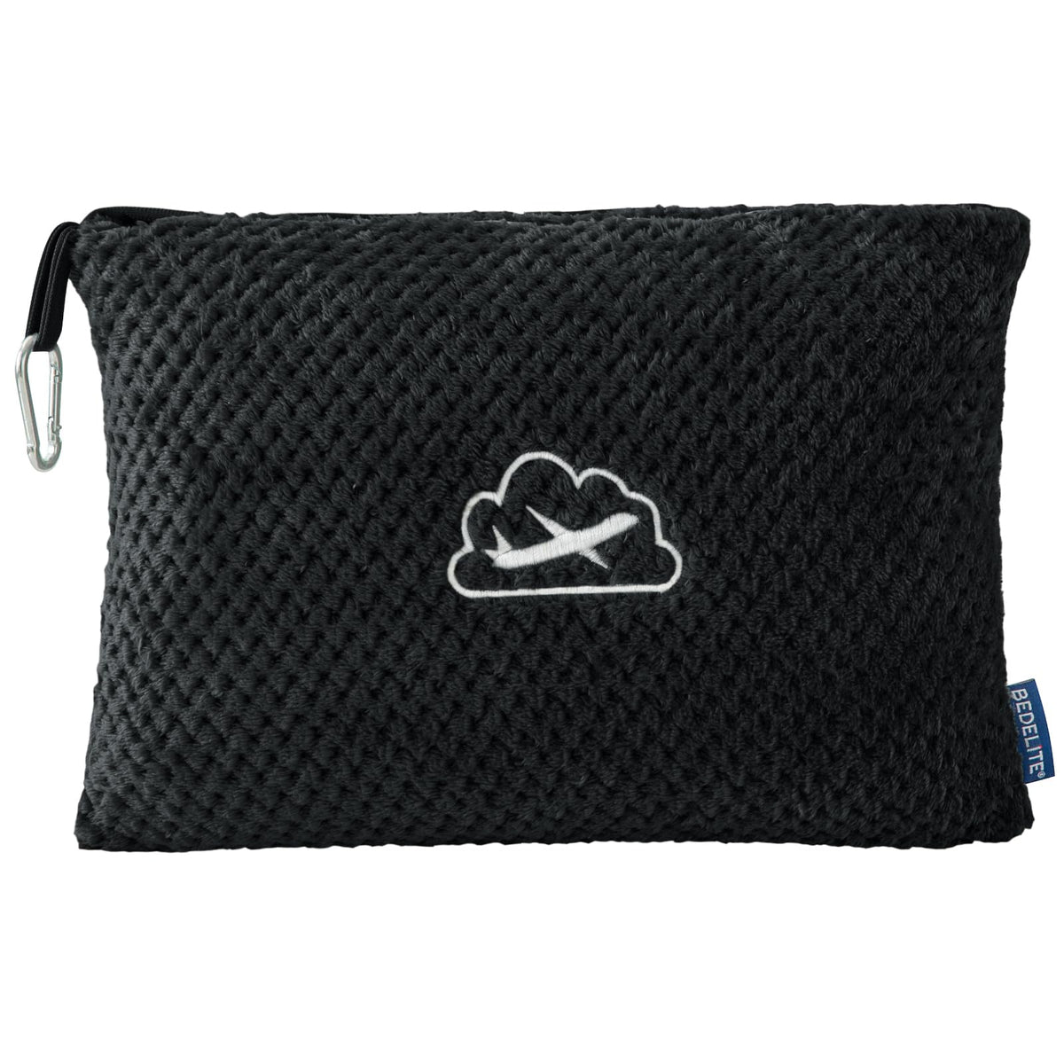 BEDELITE travel blanket folded neatly in its storage bag for compact packing.