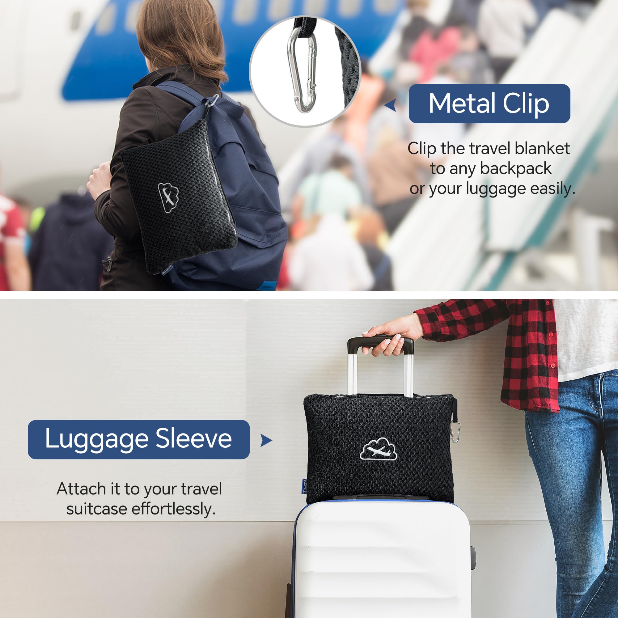 BEDELITE travel blanket with luxurious jacquard pattern adds style to flights.