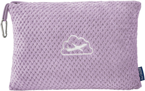 BEDELITE travel blanket in lavender folded in its bag for easy storage.