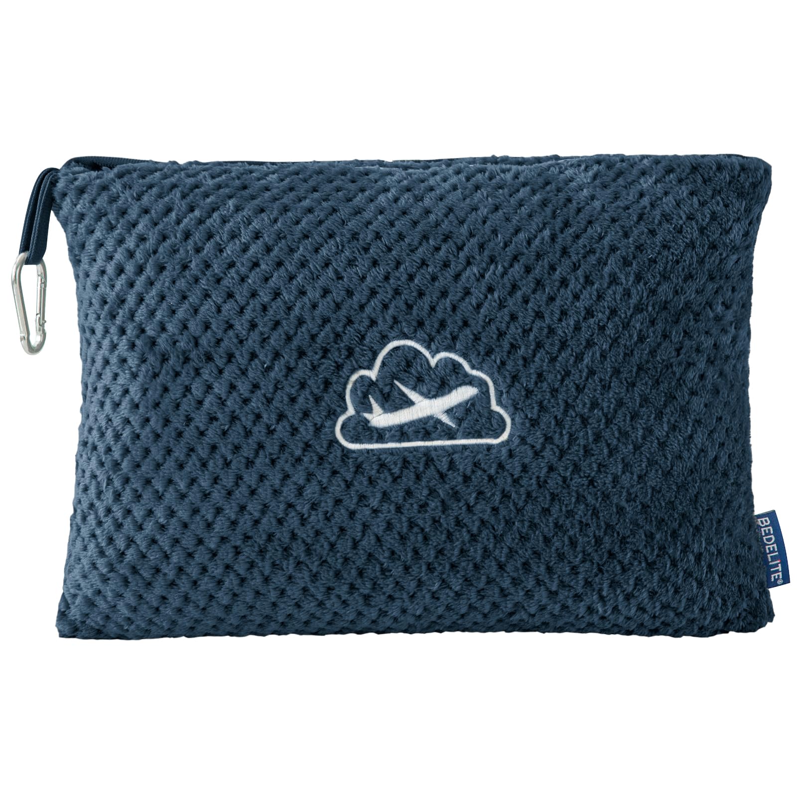 BEDELITE travel blanket navy folded in its compact bag, ideal for on-the-go travelers.