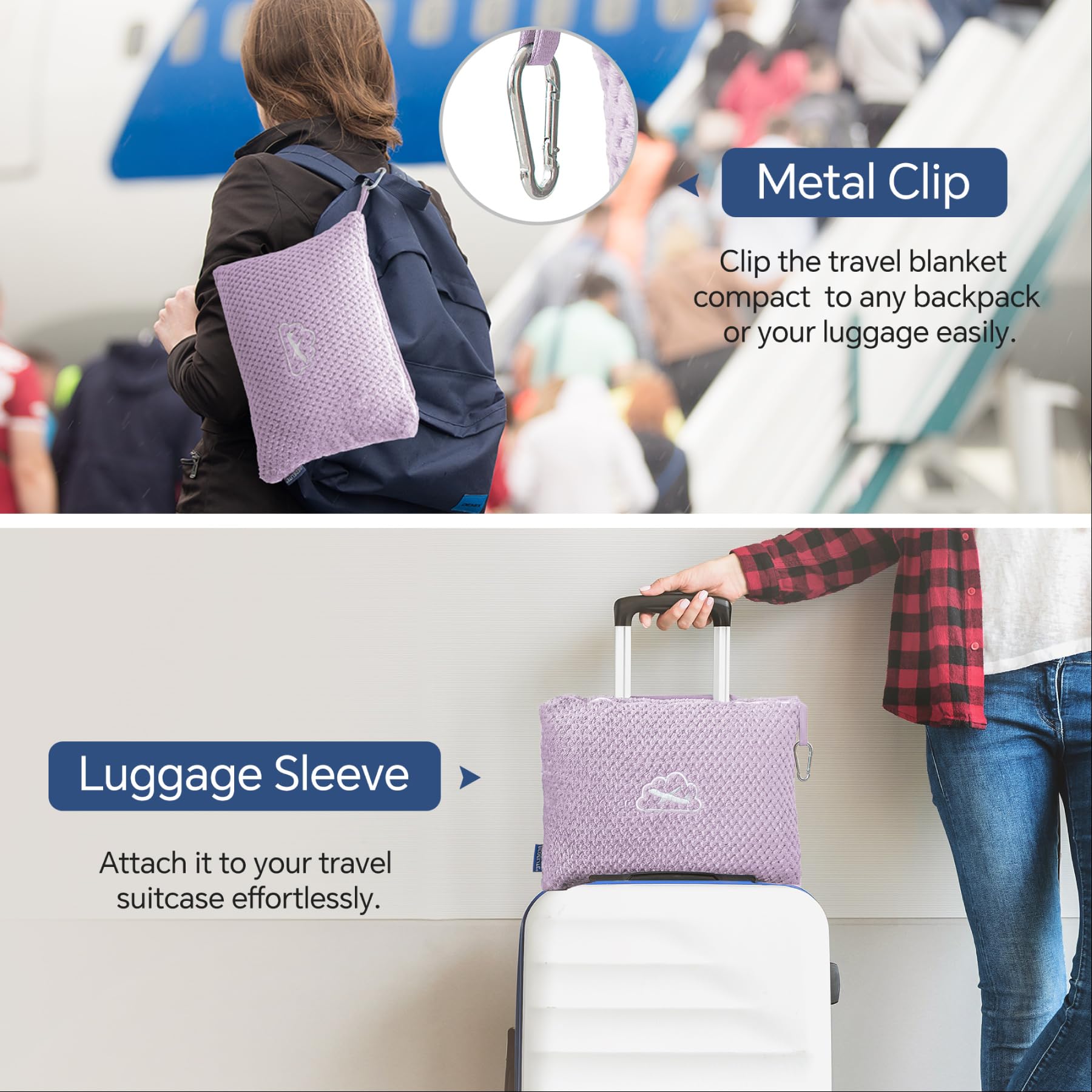 BEDELITE soft microfiber blanket delivers plush warmth during plane rides.