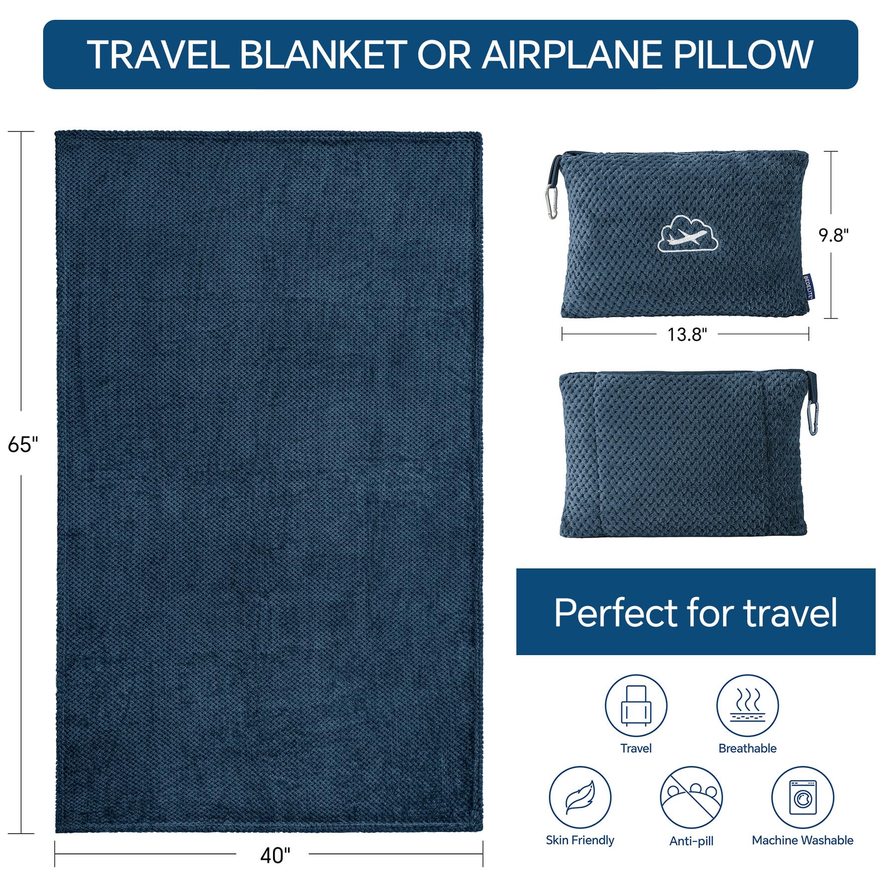 BEDELITE soft microfiber fleece delivers plush warmth on flights and commutes.