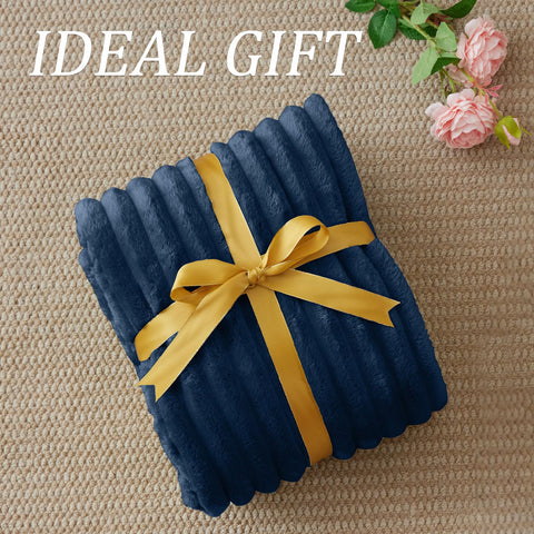 BEDELITE twin blanket packaging shown as gift-ready in navy.