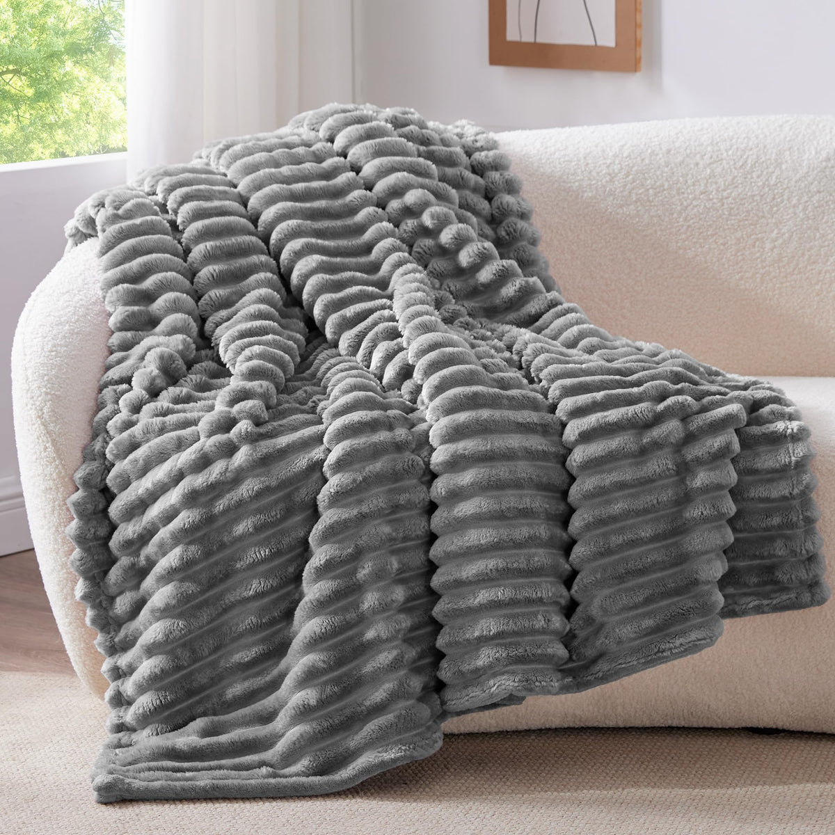 BEDELITE twin blanket striped gray folded showcases decorative warmth.