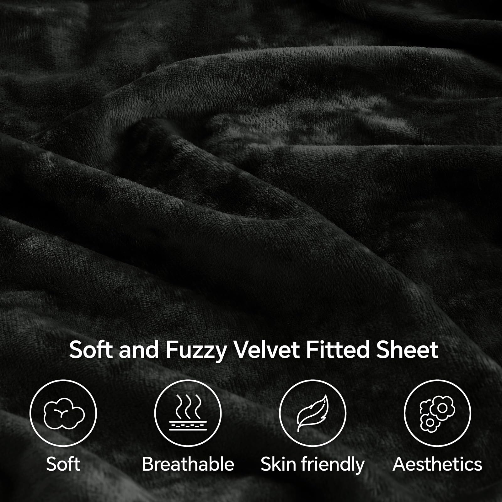 BEDELITE velvet fitted sheet features reinforced elastic straps for a snug, durable corner hold