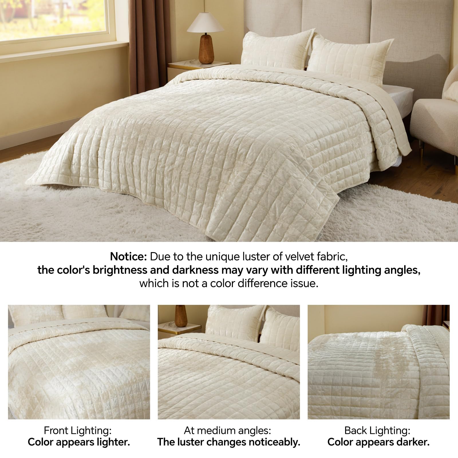 BEDELITE Velvet Quilt King provides lightweight loft and all-season comfort.