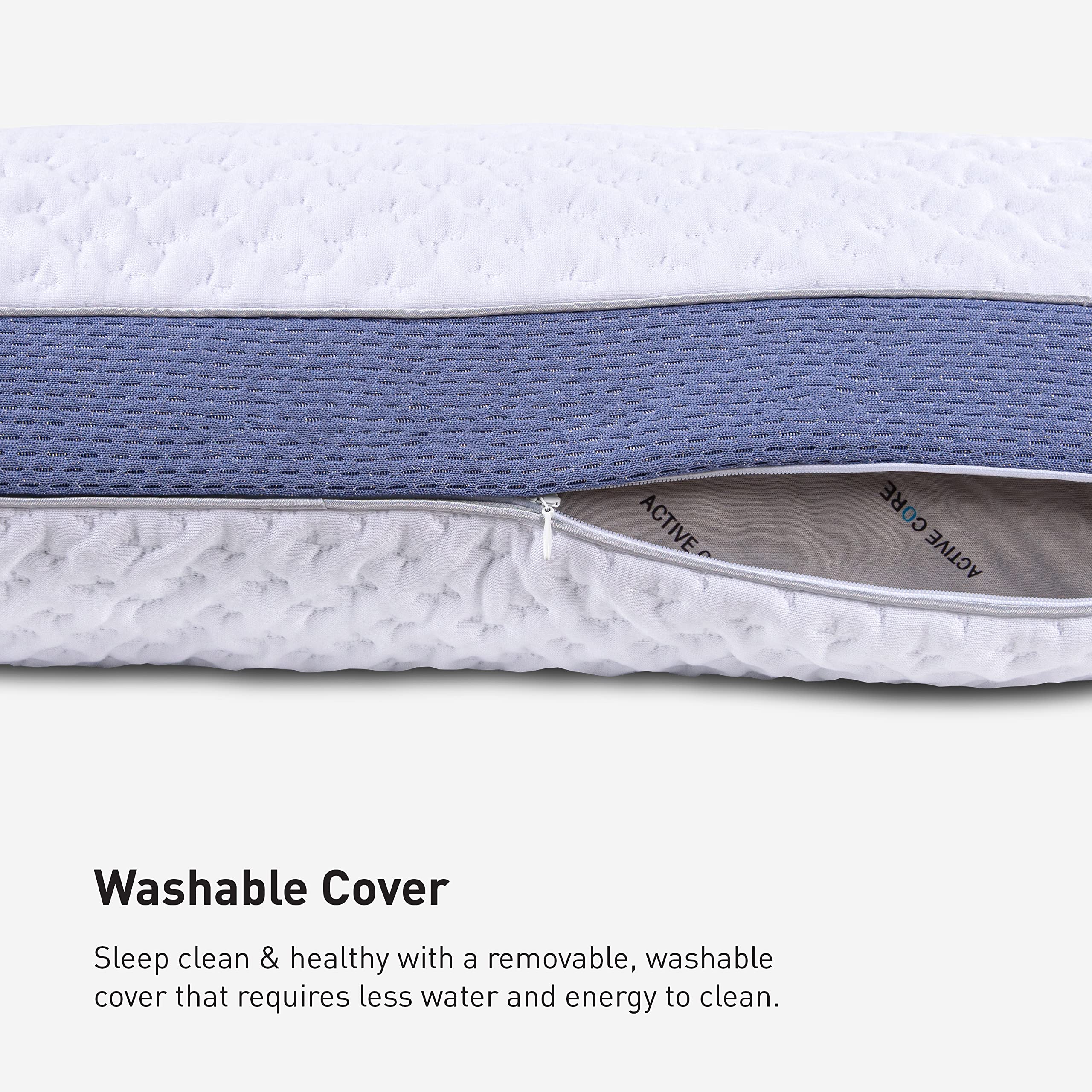 Machine-washable cover on Bedgear Balance Pillow for easy care