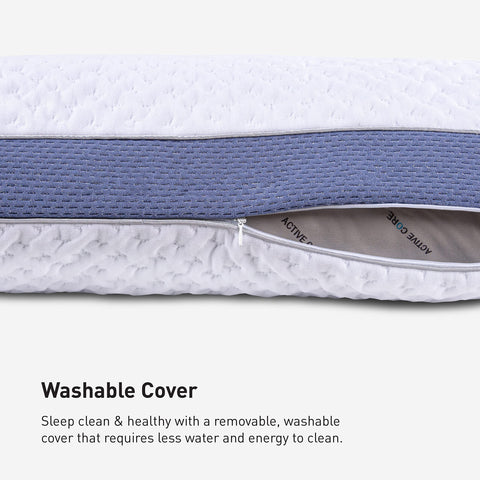 Machine-washable cover on Bedgear Balance Pillow for easy care