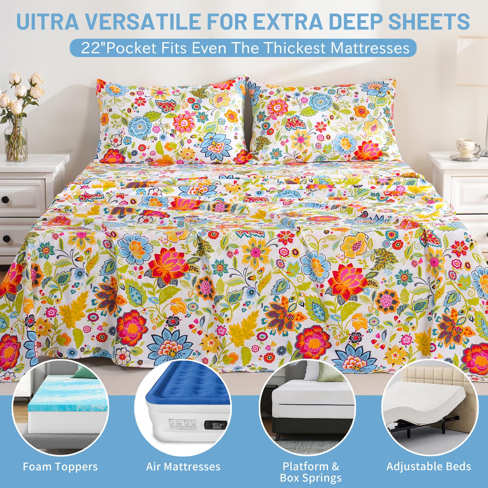 Bedlifes deep-pocket set enables quick bed-making and keeps linens neat.