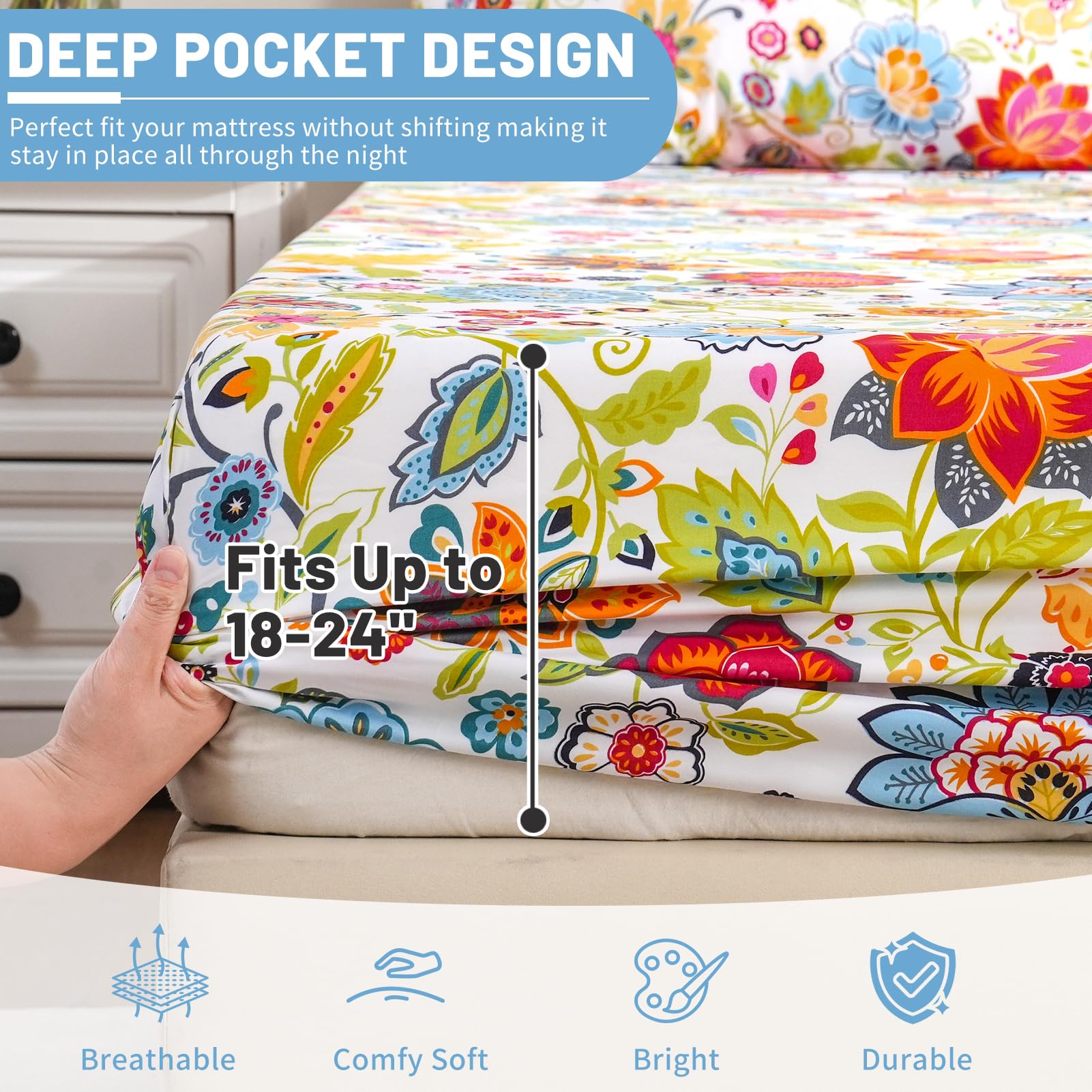Bedlifes extra-deep-pocket fit keeps the fitted sheet secure on tall mattresses.