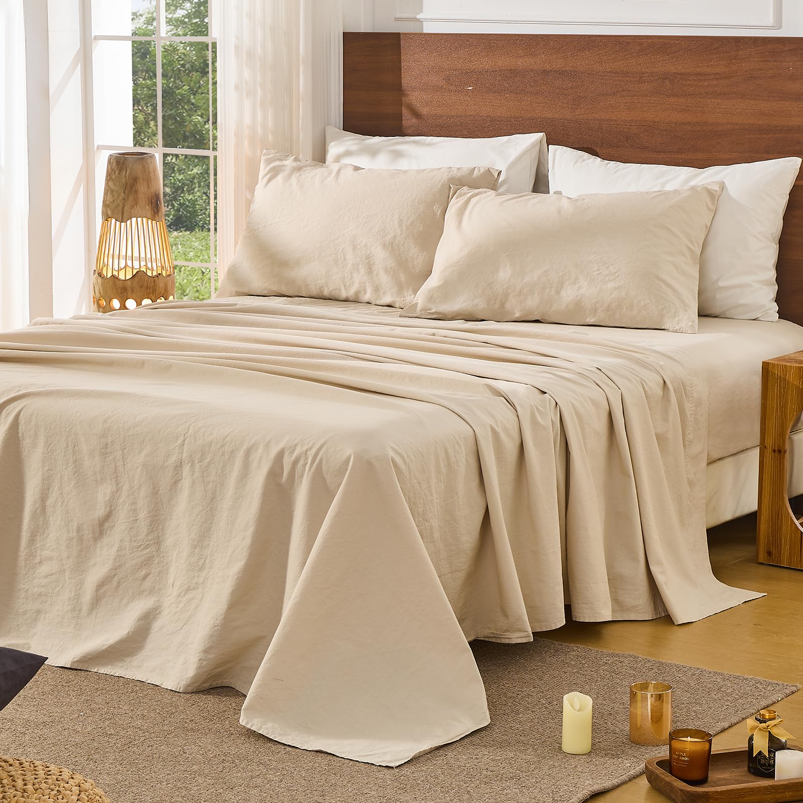 Bedlifes flat sheet queen 90x102 offers breathable, cooling linen for a comfortable sleep.